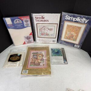 Vintage Cross Stitch Mixed Lot of Kits and Fabrics